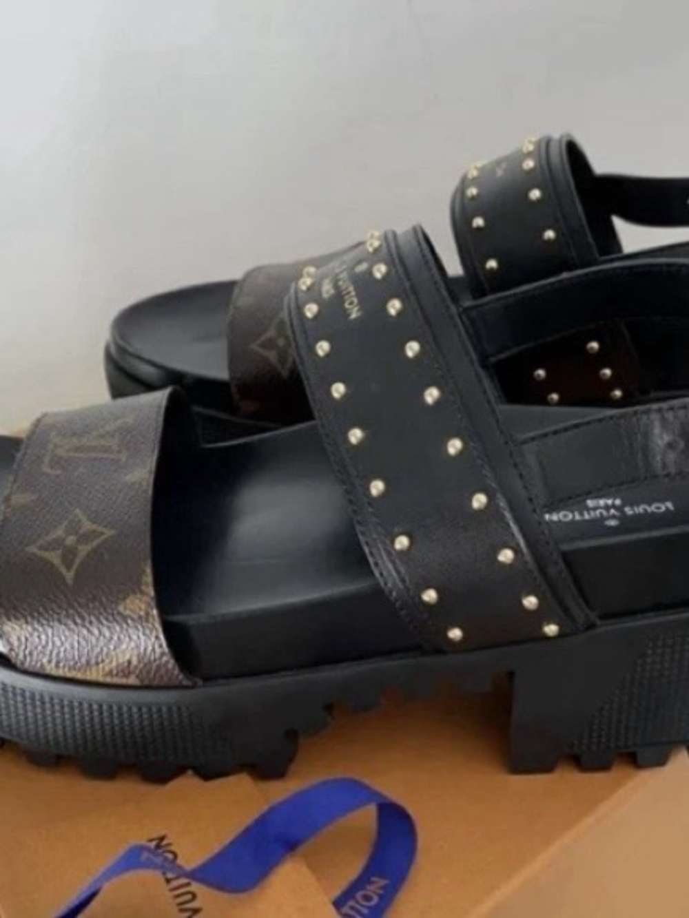 Louis Vuitton Black Studded Platform laureate Slide Sandals
Like new